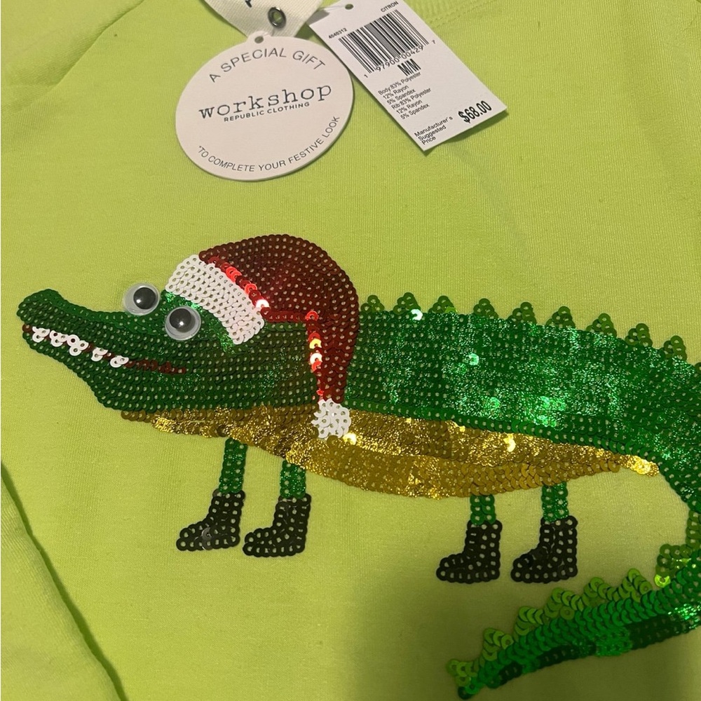 Workshop Republic Clothing Lime Green Sequin Crocodile Sweatshirt - Picture 2 of 4
